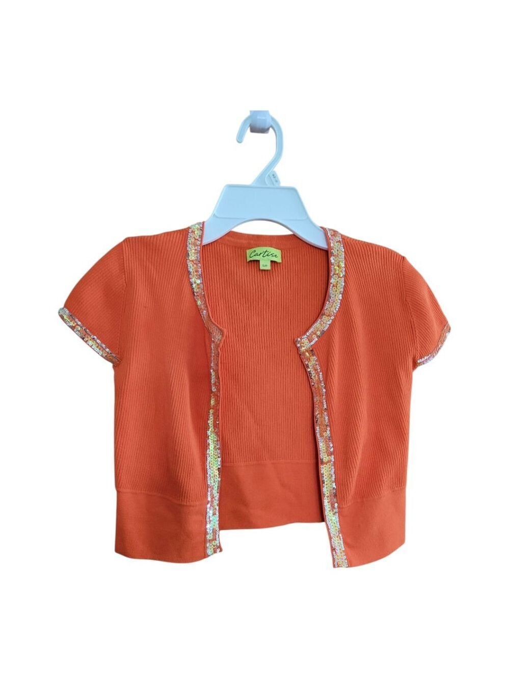 Girls Cartise Cardigan Size S Orange Short Sleeve Sequin